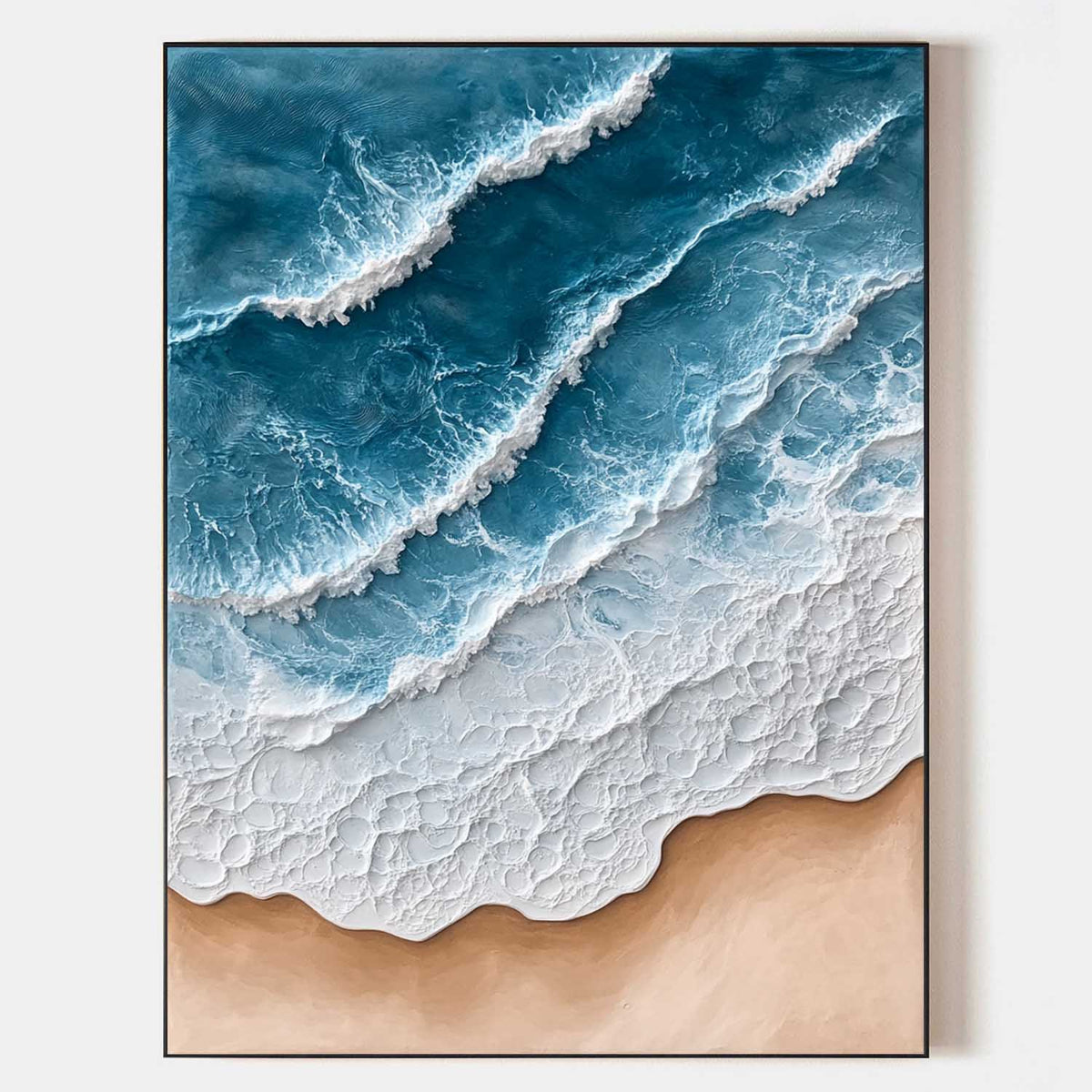 Large Blue Ocean Wave Paintings Rich Texture Blue Sea Wall Art Handmade Sea Wave Wall Art For Sale