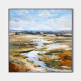 Large Blue Plains Landscape Textured Oil Painting Square Canvas Art | ArtExplore