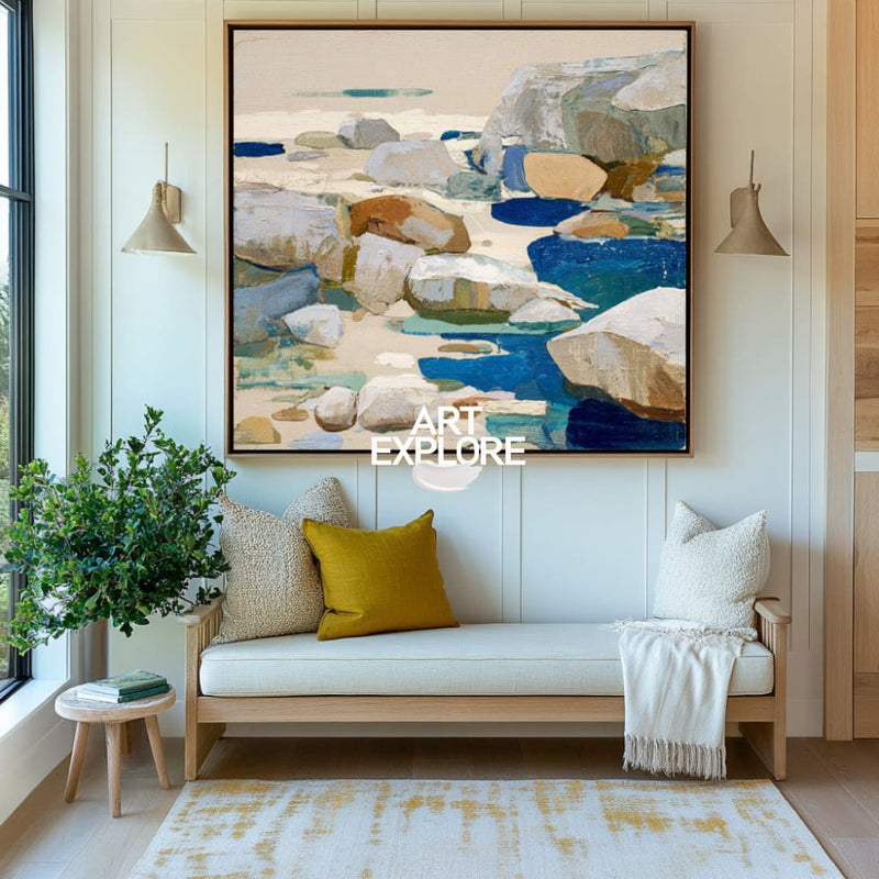 Large Blue Rock Landscape Wall Decor for Modern Homes, Minimalist – ArtExplore