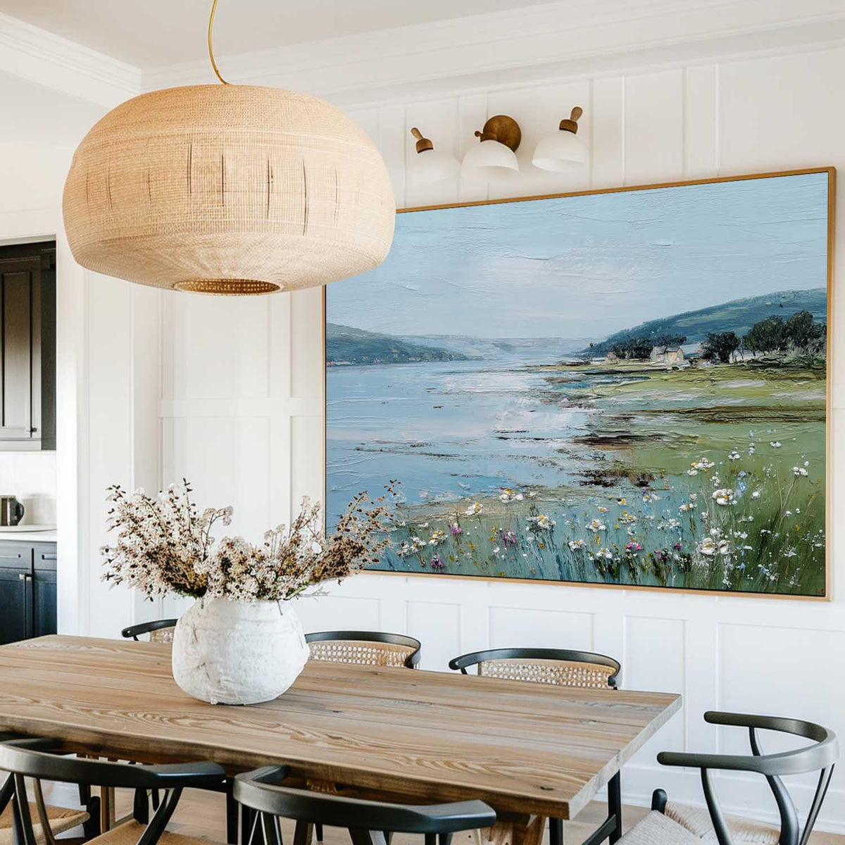 Large Blue Scenery Oil Painting Blue Lake Textured Wall Art Modern Blue Landscape Wall Art For Sale