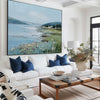 Large Blue Scenery Oil Painting Blue Lake Textured Wall Art Modern Blue Landscape Wall Art For Sale