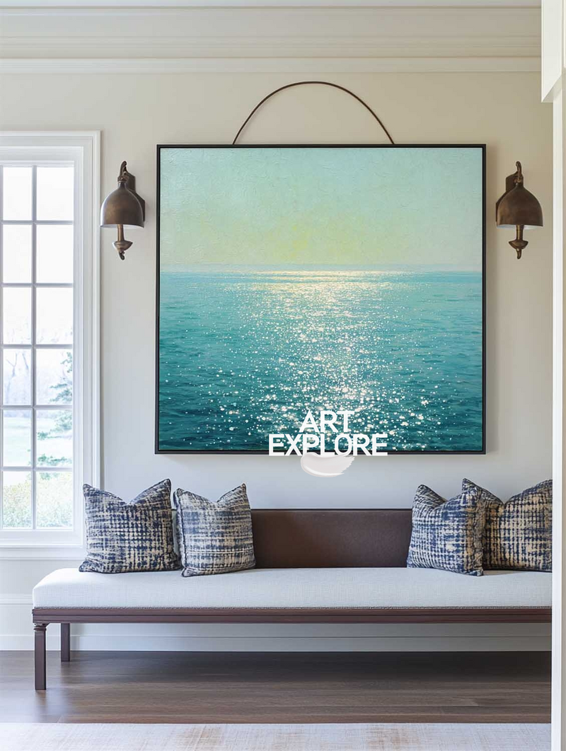 Large Blue Seascape Canvas Painting – Coastal Minimalist Art | ArtExplore