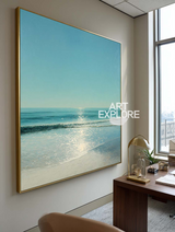 Large Blue Seascape Painting Square Modern Wall Art for Living Room – ArtExplore
