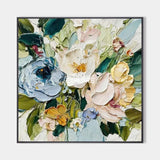 Large Blue Spring Bloom Impasto Oil Painting Square Floral Wall Art - ArtExplore