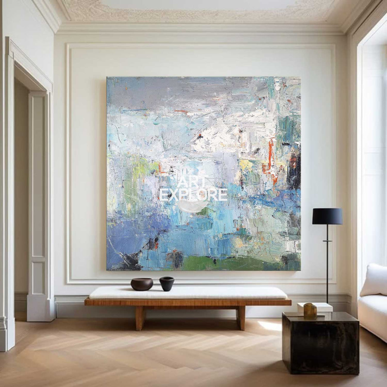 Large Blue Green Wall Art Square Rich Textured Wall Art Green Abstract Texture Livingroom Painting