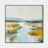 Large Blue and White River Landscape Textured Oil Painting Square Art | ArtExplore
