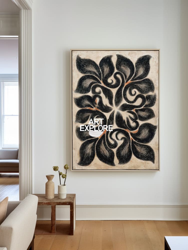 Large Boho Beige & Black Artwork for Home or SOHO | ArtExplore