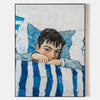 Large Boy's Portrait Oil Painting, Boy with Blue Shirt Wall Art Modern Impressionistic Painting