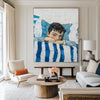 Large Boy's Portrait Oil Painting, Boy with Blue Shirt Wall Art Modern Impressionistic Painting