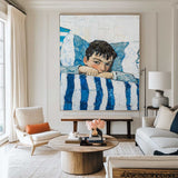 Large Boy's Portrait Oil Painting, Boy with Blue Shirt Wall Art Modern Impressionistic Painting