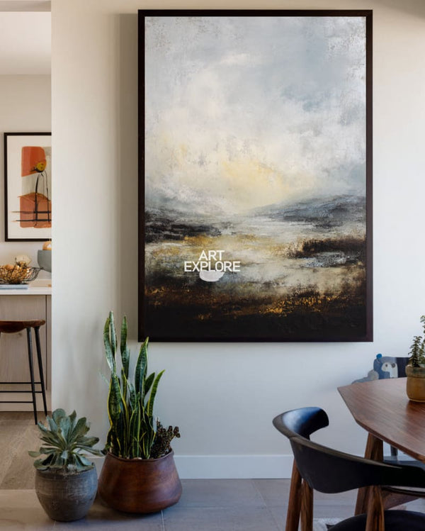Large Brown Vertical Landscape Canvas | Minimalist Textured Painting | ArtExplore