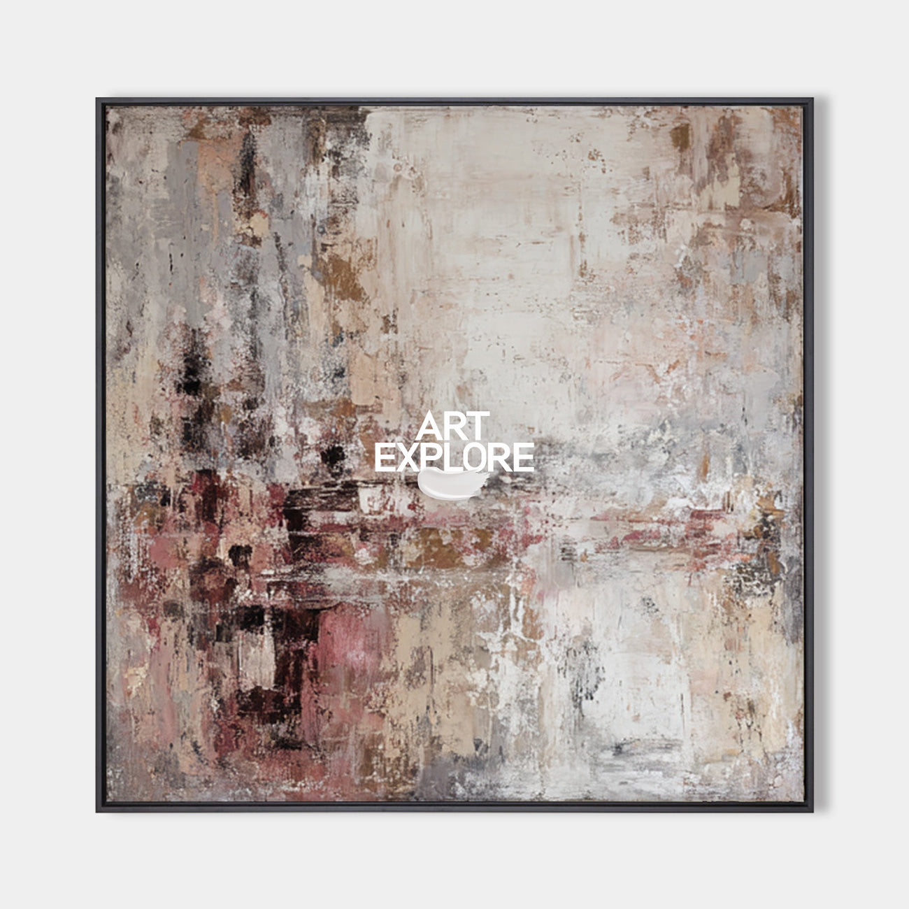 Large Brown Wabi-sabi Square Wall Art, Minimalist Textured Oil Painting ArtExplore