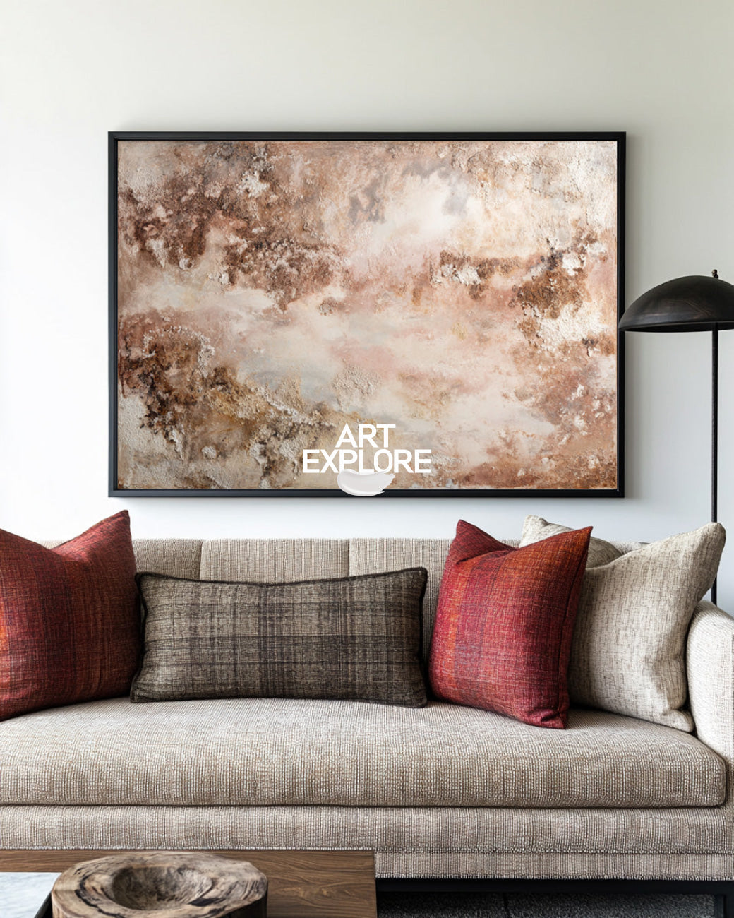 Large Brown Wabi-sabi Wall Art, Minimalist Textured Gradient Oil Painting ArtExplore