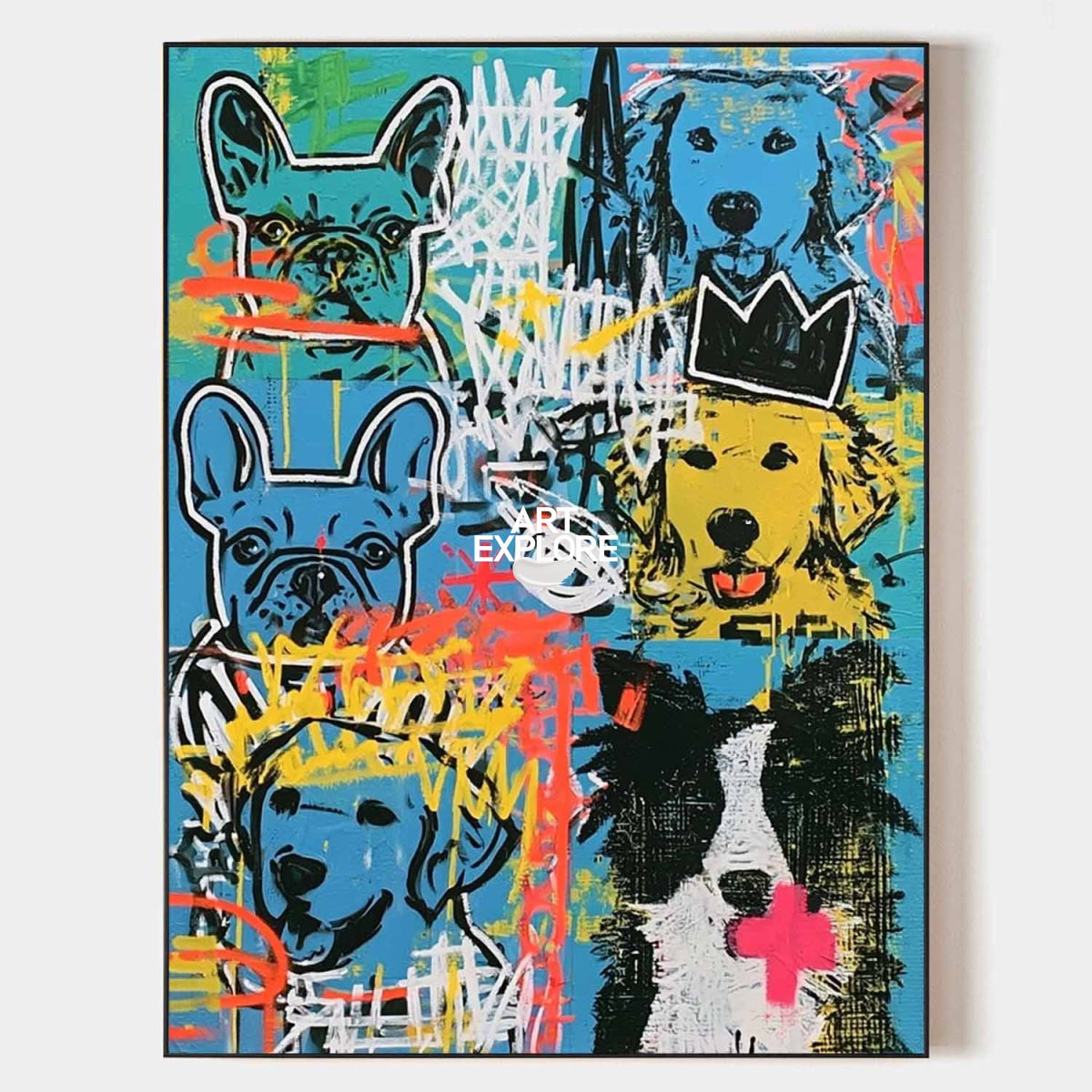 Colorful Dog Portrait Pop Art Painting For Modern Living Room Wall Decor