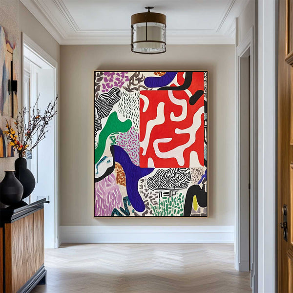 Large Colorful Geometric Splicing Wall Art Textured Abstract Splice Wall Art Fine Art For Sale
