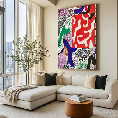 Large Colorful Geometric Splicing Wall Art Textured Abstract Splice Wall Art Fine Art For Sale