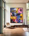 Large Colorful Graffiti Paintings Basquiat Handcrafted Artworks Modern Graffiti Art for Sale