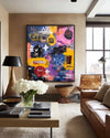 Large Colorful Graffiti Paintings Basquiat Handcrafted Artworks Modern Graffiti Art for Lounge