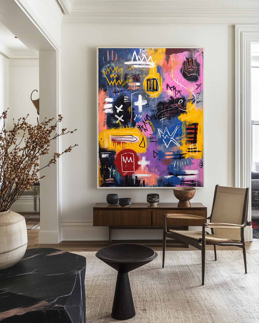 Large Colorful Graffiti Paintings Basquiat Handcrafted Artworks Modern Graffiti Art for Lounge