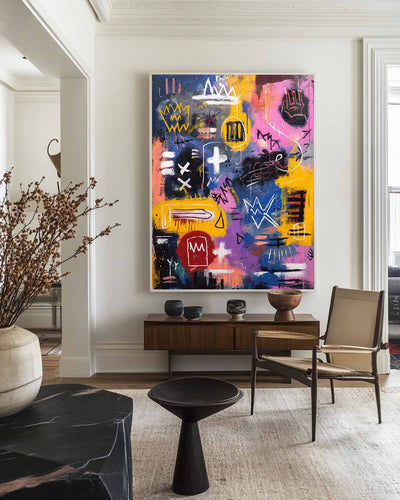 Large Colorful Graffiti Paintings Basquiat Handcrafted Artworks Modern Graffiti Art for Lounge