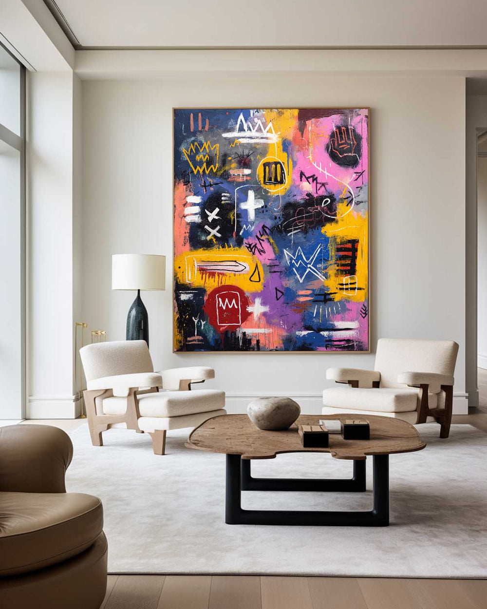 Large Colorful Graffiti Paintings Basquiat Handcrafted Artworks Modern Graffiti Art for Lounge