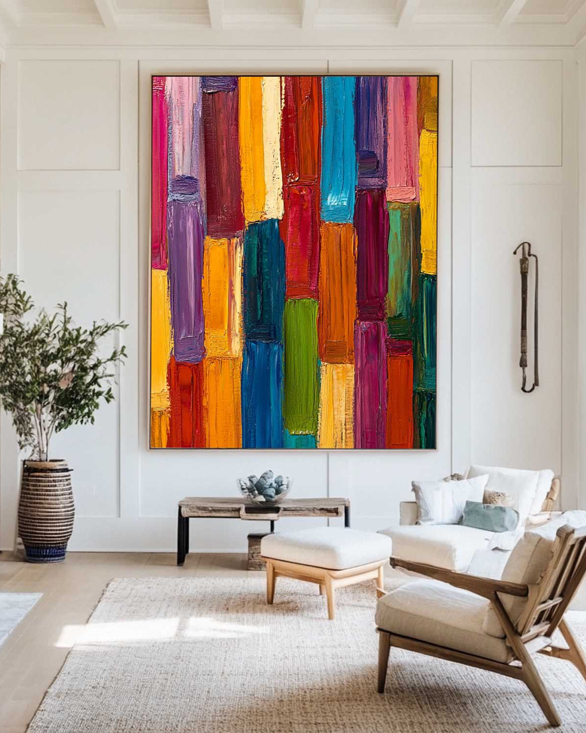 Large Colorful Painting Colorful Vertical Painting Rich Textured Painting Colorful Abstract Wall Art