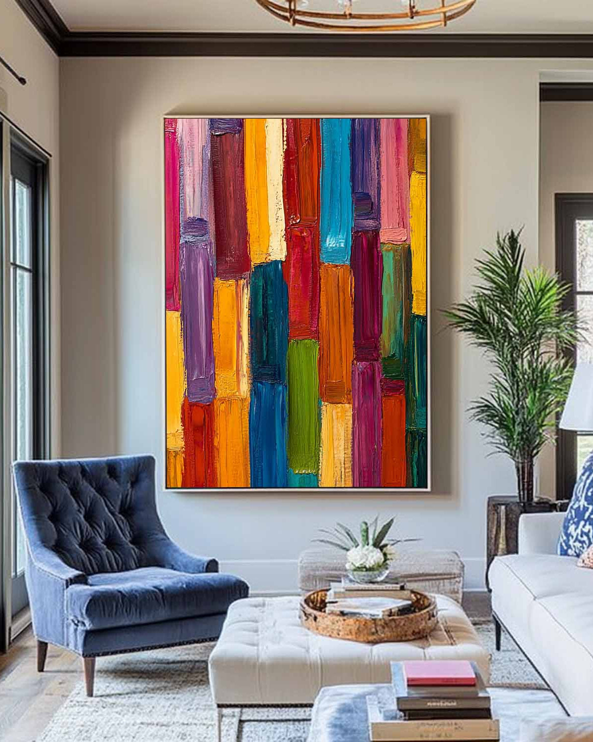 Large Colorful Painting Colorful Vertical Painting Rich Textured Painting Colorful Abstract Wall Art