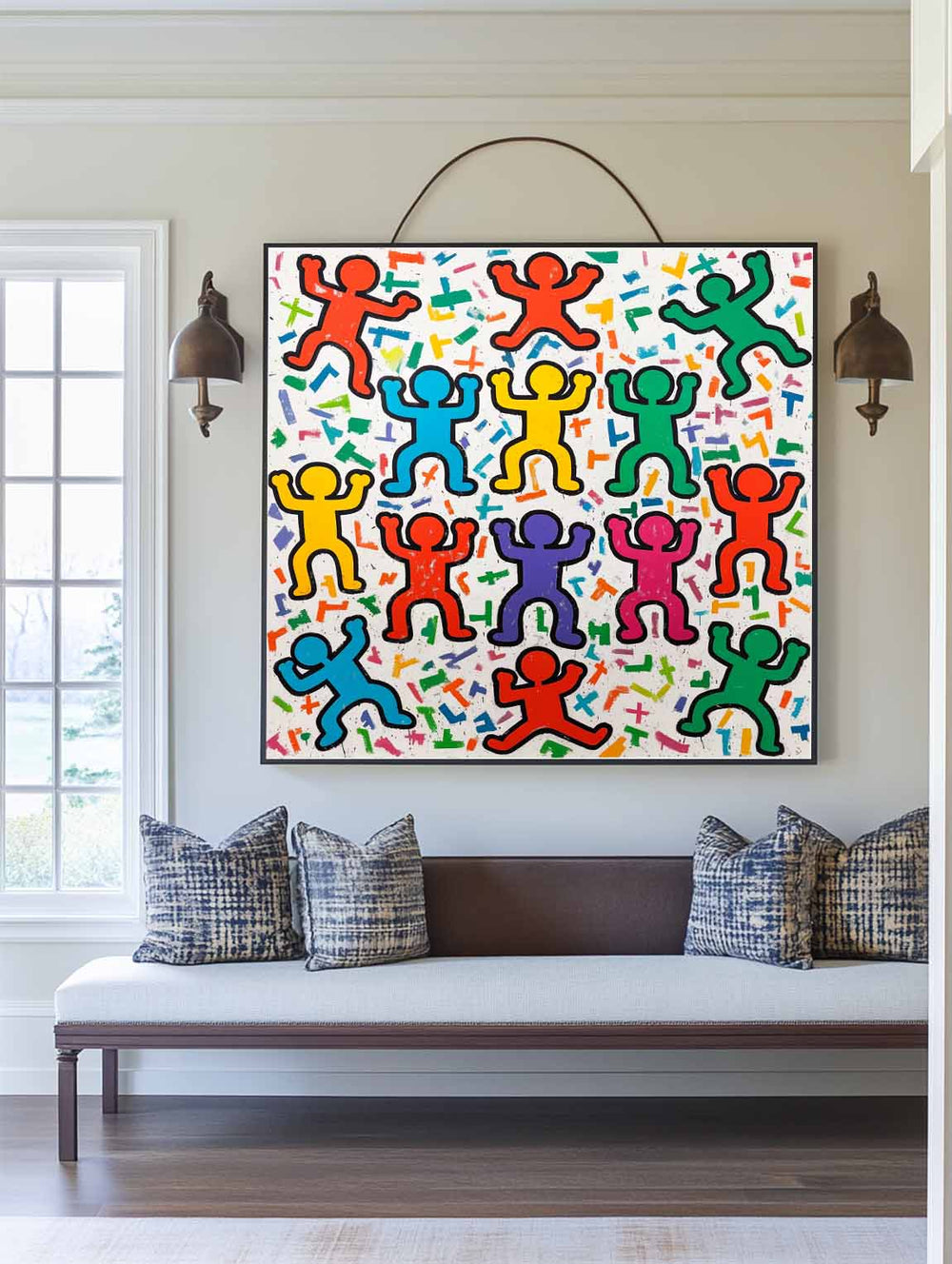 Large Colorful Pop Wall Art Colorful Texture Painting Keith Haring Style of Wall Art For Sale