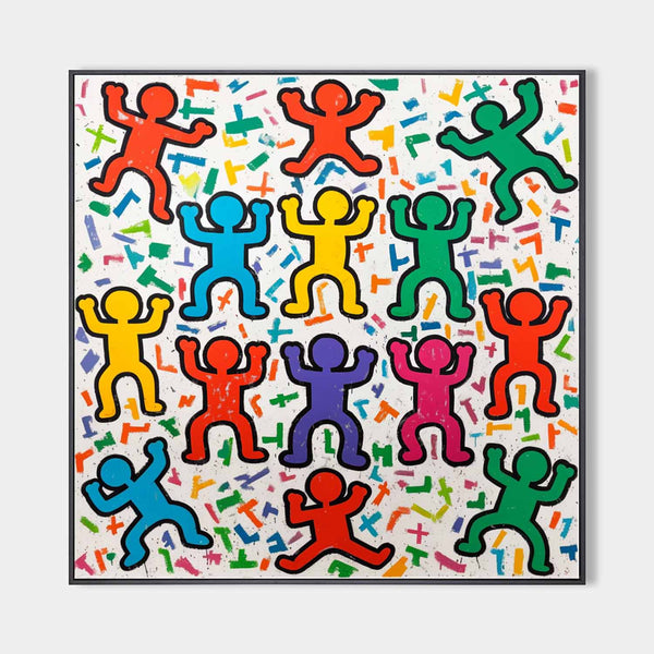 Large Colorful Pop Wall Art Colorful Texture Painting Keith Haring Style of Wall Art For Sale