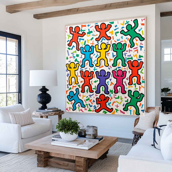 Large Colorful Pop Wall Art Colorful Texture Painting Keith Haring Style of Wall Art For Sale