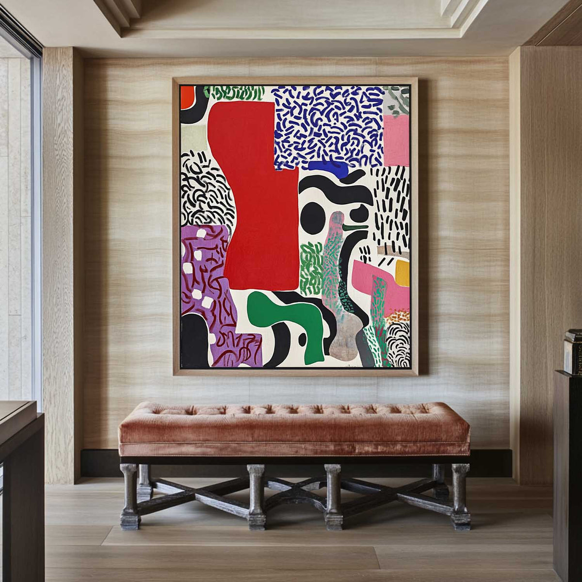 Large Colorful Splice Painting Textured Color Boho Painting Patchwork Abstract Wall Art For Sale