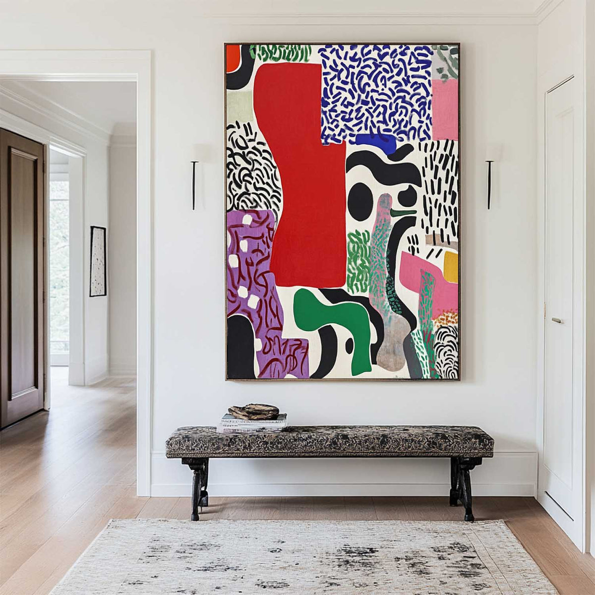 Large Colorful Splice Painting Textured Color Boho Painting Patchwork Abstract Wall Art For Sale