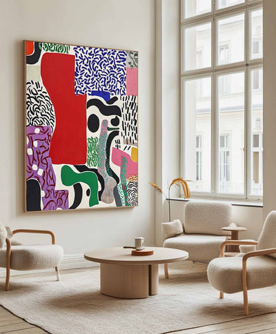 Large Colorful Splice Painting Textured Color Boho Painting Patchwork Abstract Wall Art For Sale