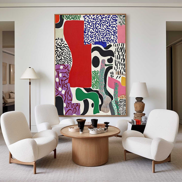 Large Colorful Splice Painting Textured Color Boho Painting Patchwork Abstract Wall Art For Sale