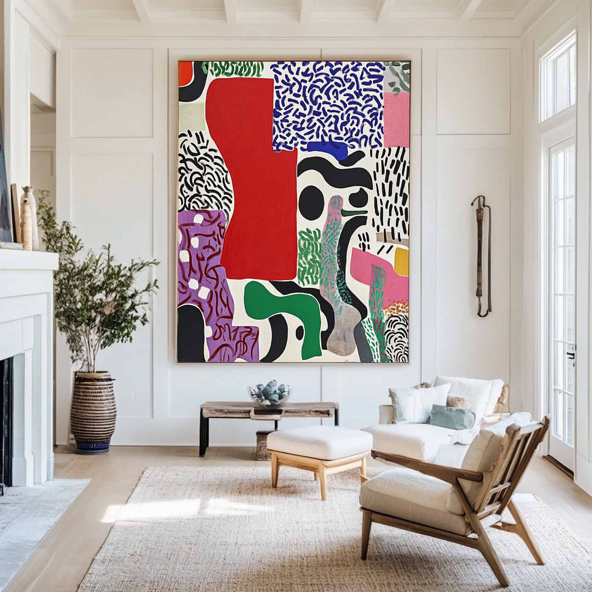 Large Colorful Splice Painting Textured Color Boho Painting Patchwork Abstract Wall Art For Sale