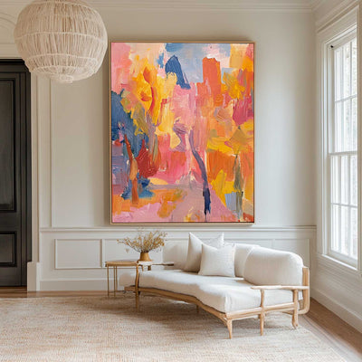 Large Colorful Texture Art Painting Red Pink Abstract Art Modern Pink Abstract Wall Art For Sale