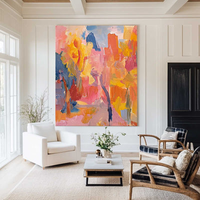 Large Colorful Texture Art Painting Red Pink Abstract Art Modern Pink Abstract Wall Art For Sale