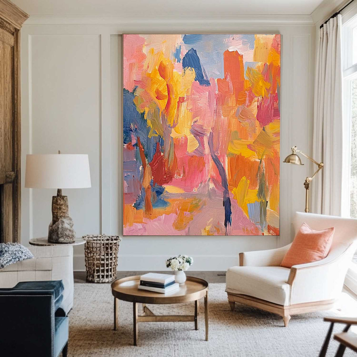 Large Colorful Texture Art Painting Red Pink Abstract Art Modern Pink Abstract Wall Art For Sale