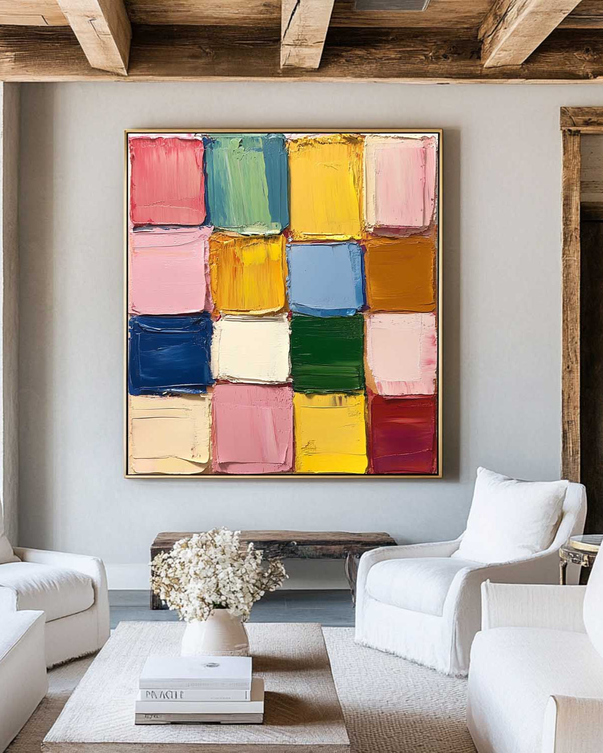 Large Colorful Texture Painting Plaster Painting Sean Scully Paintings Square Textured Canvas Art