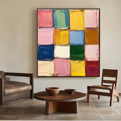 Large Colorful Texture Painting Plaster Painting Sean Scully Paintings Square Textured Canvas Art