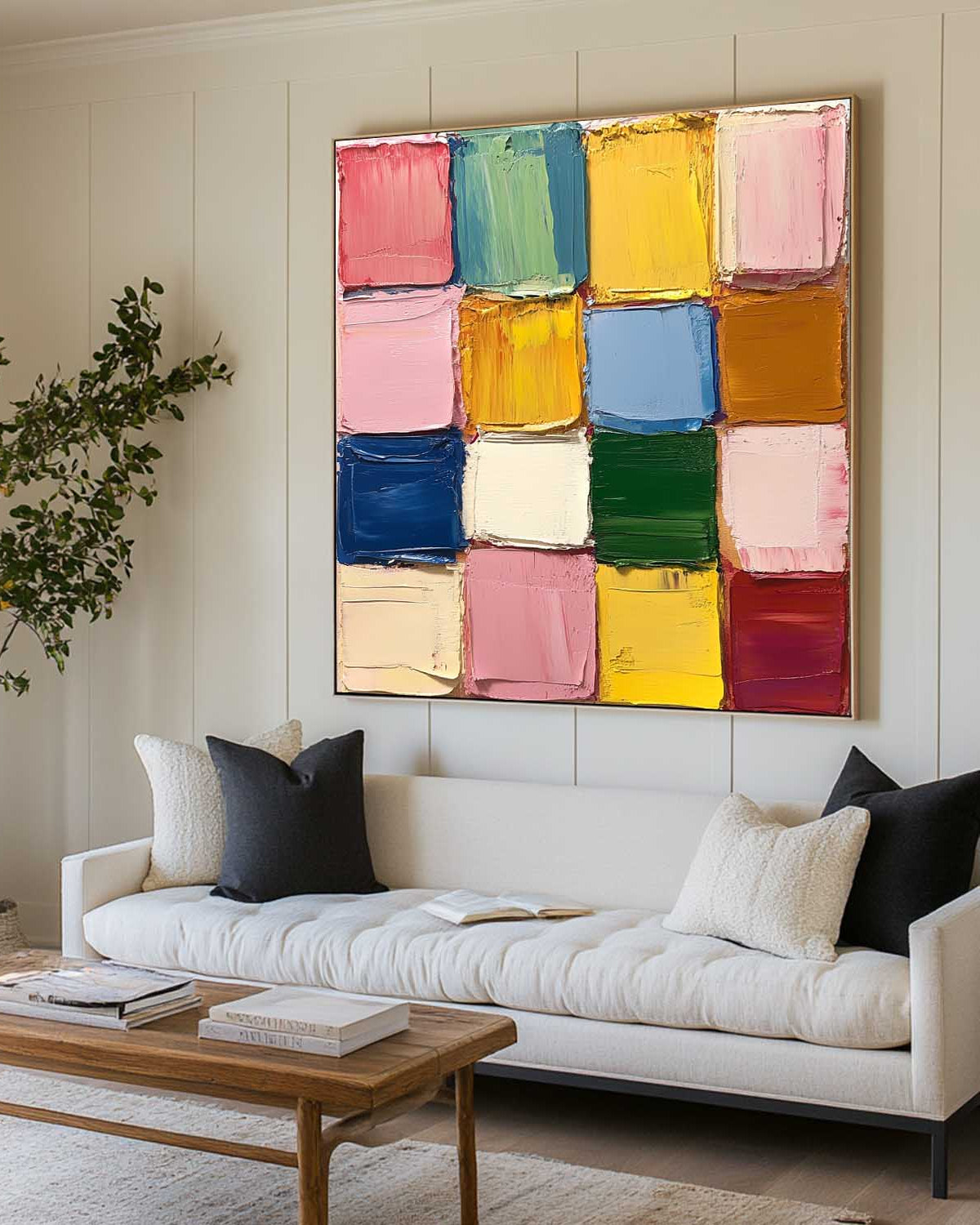 Large Colorful Texture Painting Plaster Painting Sean Scully Paintings Square Textured Canvas Art