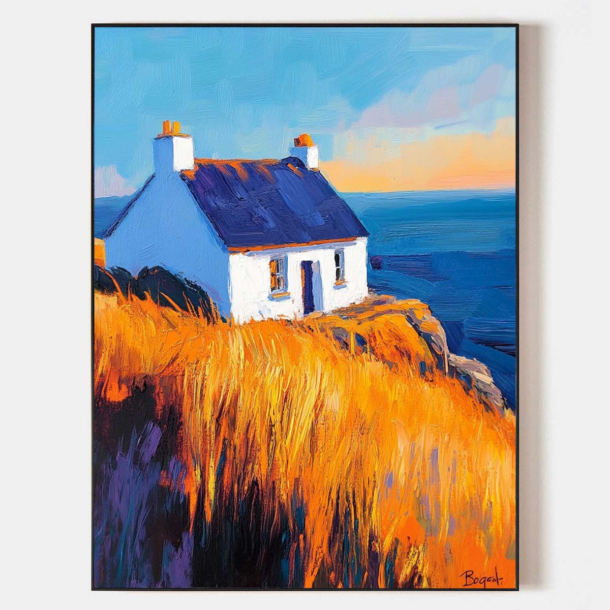 Large Country View Wall Art Blue Landscape Wall Art Modern Fine Art Paintings for Livingroom