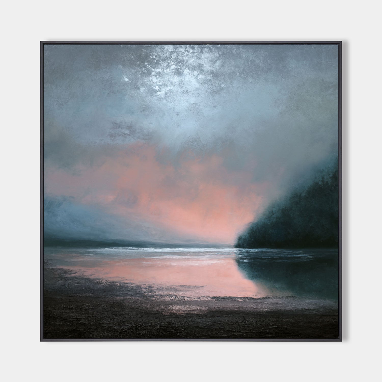 Large Dark Blue Sea and Sunset Painting Seaside Textured Art Modern Blue Abstract Wall Art For Sale
