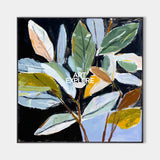 Large Dark Botanical Abstract Painting Sage & Mustard Leaf Art