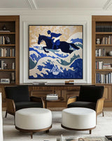 Large Equestrian Canvas | Abstract Blue Horse Racing Texture Painting