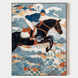 Large Equestrian Oil Painting | Horse Racing Blue Textured Wall Art | ArtExplore