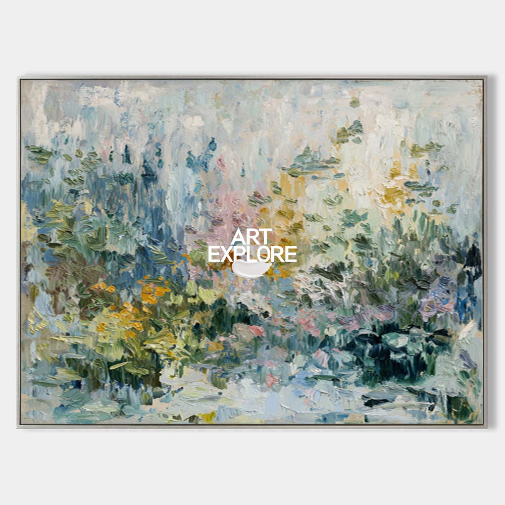 Large Floral Abstract Painting Thick Impasto Wildflower Art
