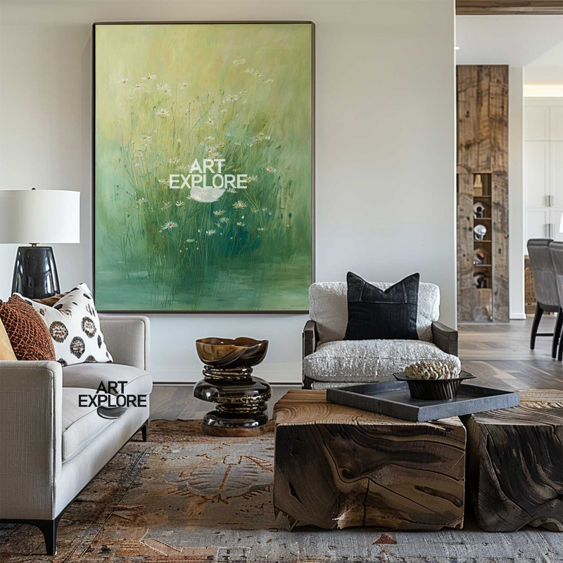 Large Floral Oil Painting – Modern Hand-Painted Canvas for Fireplace or Hotel Lobby – ArtExplore