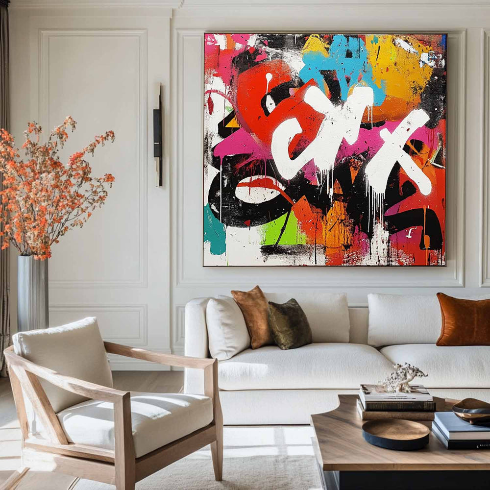 Large Graffiti Wall Art Colorful Texture Painting Graffiti Fine Art Abstract Livingroom Wall Art 