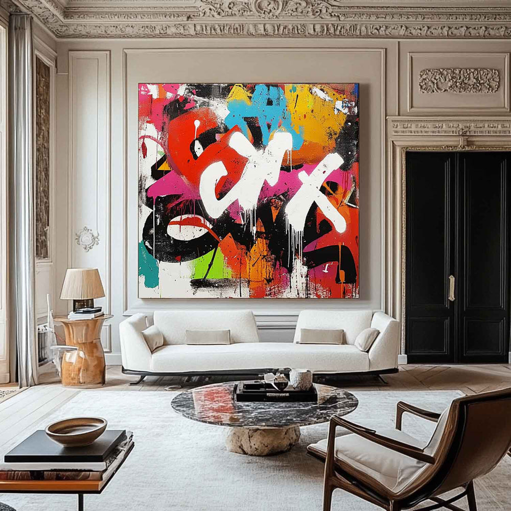 Large Graffiti Wall Art Colorful Texture Painting Graffiti Fine Art Abstract Livingroom Wall Art 